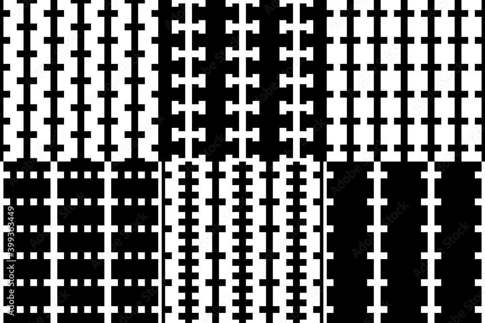 Fototapeta premium Figures, checks, squares seamless patterns collection. Geometrical ethnic ornaments set. Folk prints. Tribal wallpapers kit. Geometric backgrounds. Retro motif. Abstract images. Tribe design vectors.