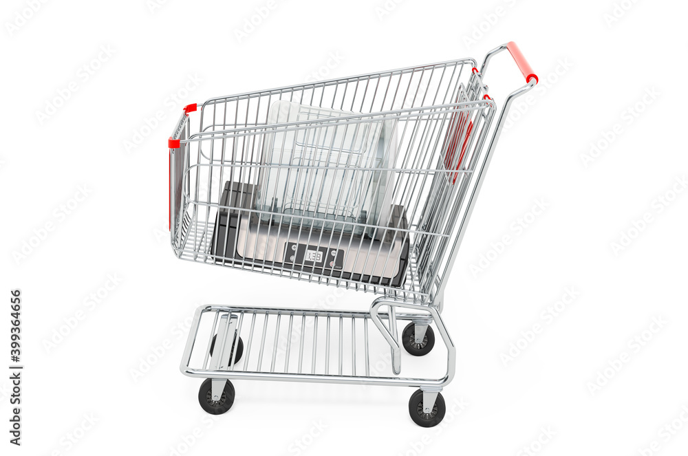 Vacuum marinator inside shopping cart, 3D rendering Vacuum marinator inside shopping cart, 3D rendering
