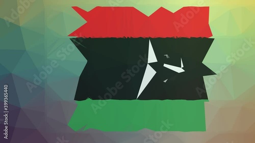 Libya Flag ISO:LY appearing techno tessellation looping moving triangles photo