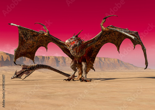 dragon is standing up alone on desert © DM7