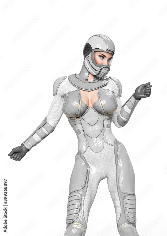 comic woman in a sci fi outfit dancing