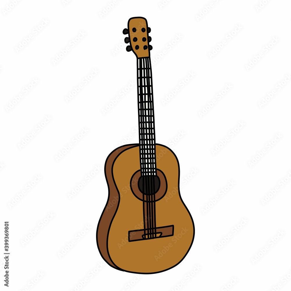 Fototapeta premium acoustic guitar doodle icon, vector color illustration