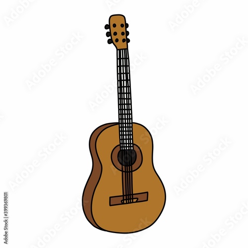 acoustic guitar doodle icon, vector color illustration