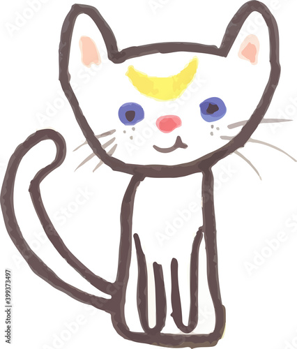 Cute kitten dreaming of food. Stylization for a child's drawing