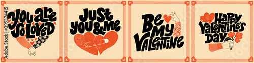 Vector card set for valentines day. Romantic collection for social media, print, t-shirt, card, poster, gift, landing page, web design elements. Hand-drawn lettering typography. Doodle illustration.
