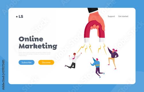 Inbound Business Marketing Technologies  Lead Generating Landing Page Template. Businessman Hand with Huge Magnet