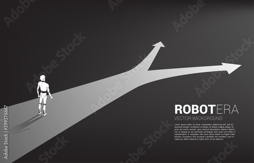 Silhouette of robot standing at crossroad. concept of artificial intelligence and machine learning worker technology