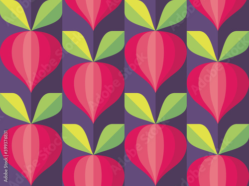 Background vegetables. Mid-century modern art vector. Abstract geometric seamless pattern. Decorative ornament in retro vintage design flat style. Vegetable garden harvest.