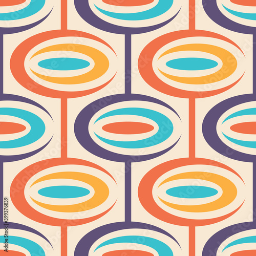 Mid-century modern art vector background. Abstract geometric seamless pattern. Decorative ornament in retro vintage design style. Atomic stylized backdrop. 