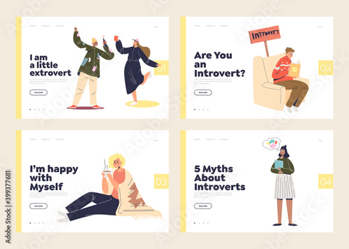 Set of landing pages with extroverts and introverts types of relaxation and rest