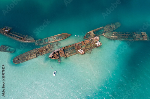 Aerial view of Tangalooma ship wrecks photo