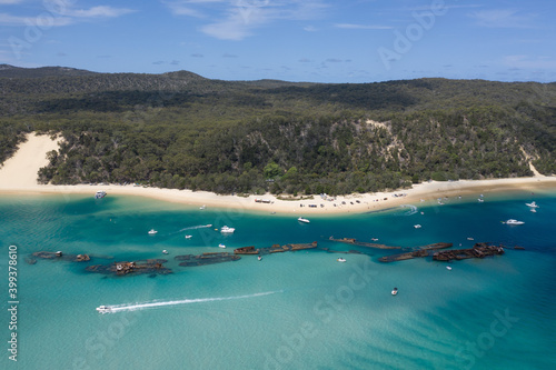 Aerial view of Tangalooma ship wrecks