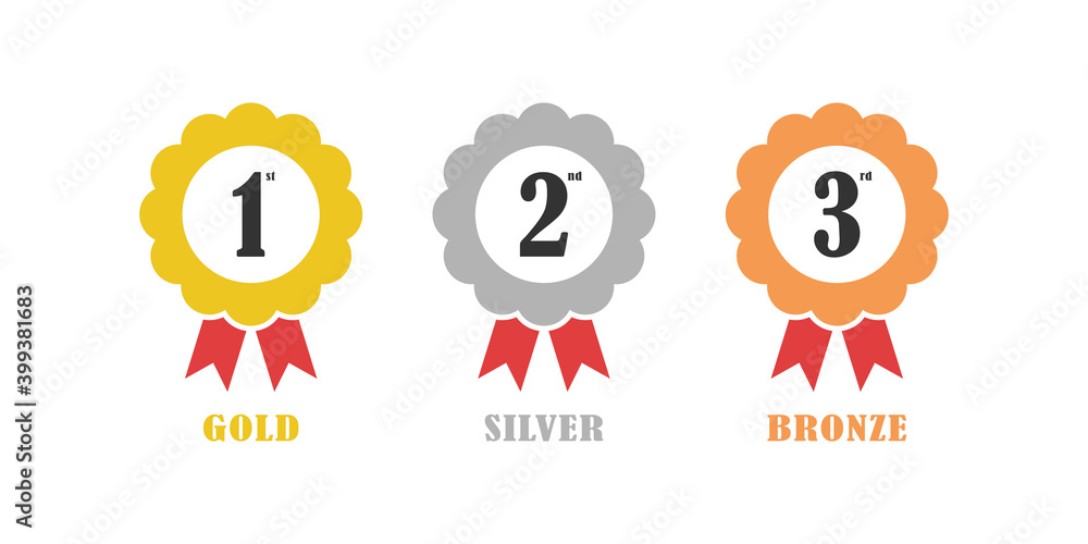 Set of medal icon in flat style isolated on white background. Vector illustration