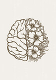 Human brain floral vector mental health flower print