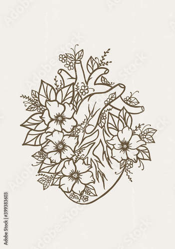 Floral heart anatomical human heart print nursing school flower heart poster