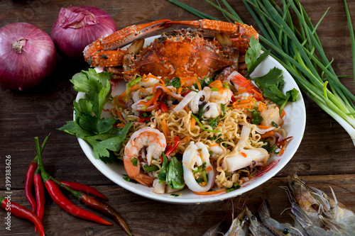 Thai spicy seafood salad with Mama noodles