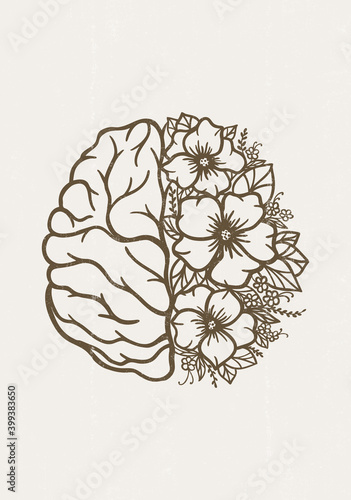 Human brain floral vector mental health flower print