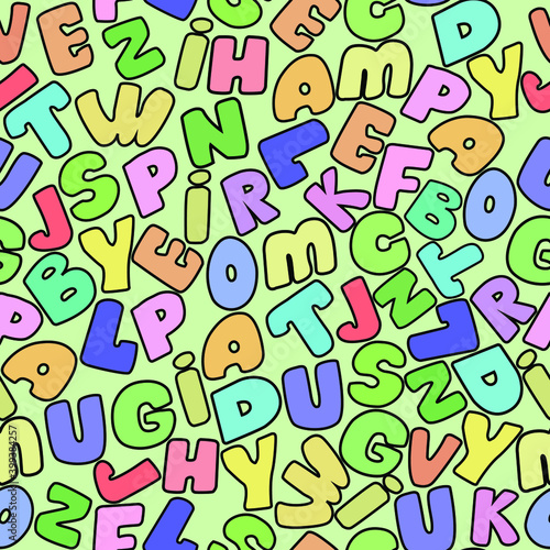  seamless vector pattern of multicolored letters in the style of children drawing