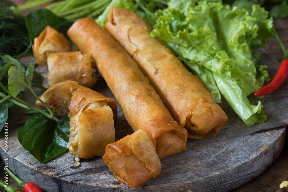 Thai fried spring rolls with pork and vegetables Thai fried spring rolls with pork and vegetables