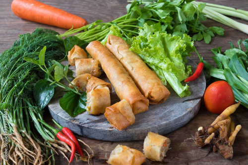 Thai fried spring rolls with pork and vegetables 