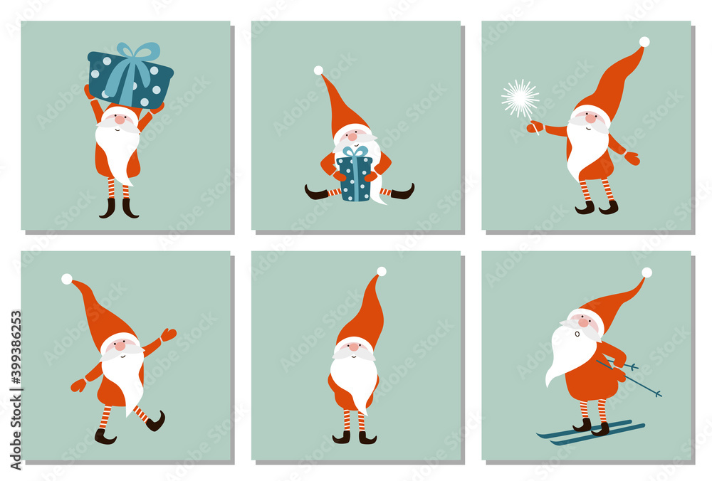Fototapeta premium Set of Christmas gnomes, vector illustration for Christmas cards, greetings, design.