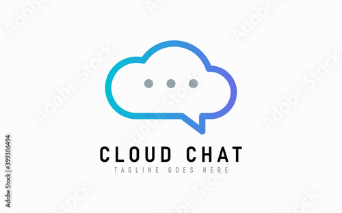 Cloud Chat Logo Design. Abstract Blue Cloud with Chat Symbol Shape Combination Usable For Business, Community, Industrial, Foundation, Security, Tech, Services Company.