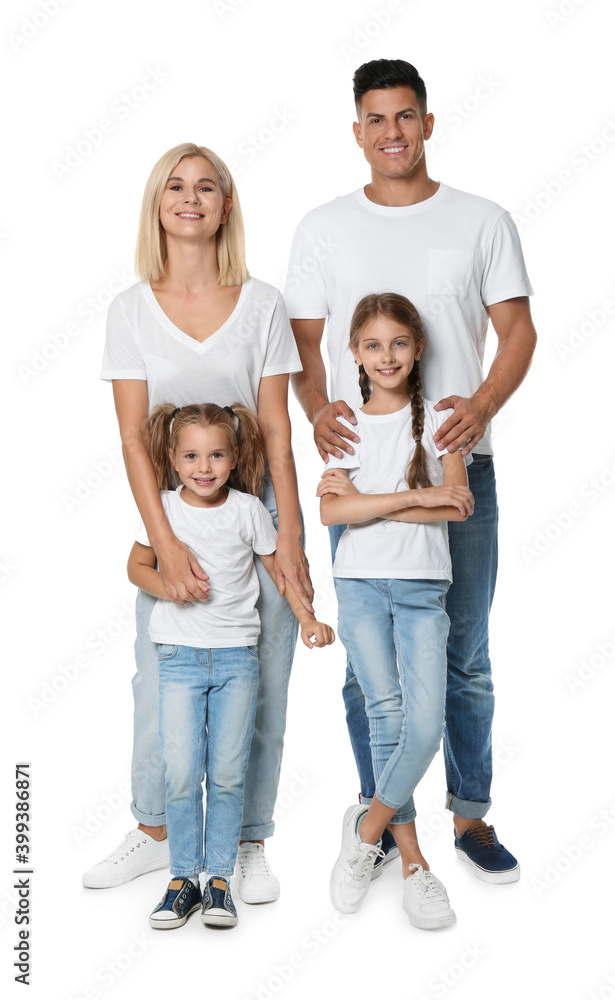 Portrait of happy family on white background Portrait of happy family on white background