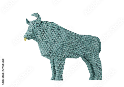 Figurine of polygonal Knitted Bull, a symbol of the new year 2021, 3d render