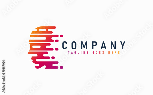 Abstract Digital People Head Logo Design. Usable For Business, Community, Industrial, Foundation, Security, Tech, Services Company. Vector Logo Design Illustration.