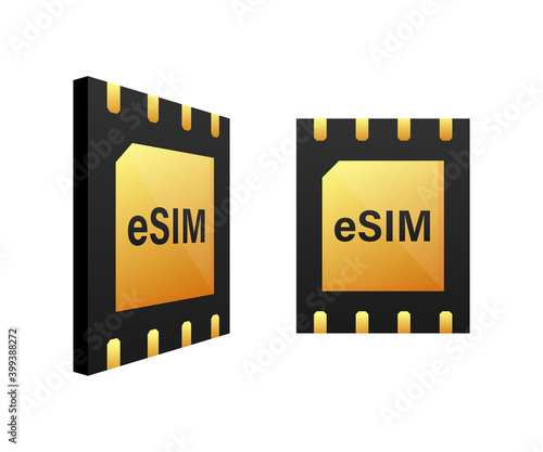 Digital e sim chip motherboard digital chip. Modern icon. White background. Vector template. Communication icon symbol.