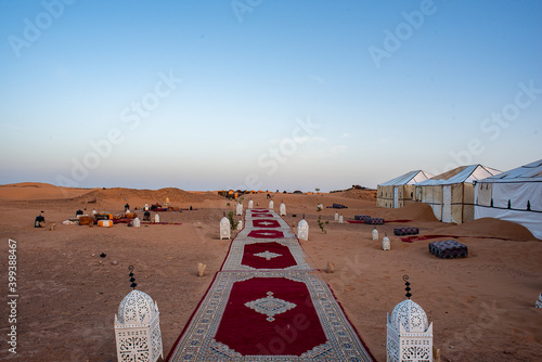 Merzouga, Erg Chebbi, Morroco, Africa - April 30, 2019: Camping in the desert