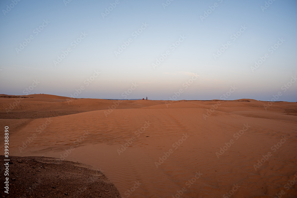Merzouga, Erg Chebbi, Morroco, Africa - April 30, 2019: Morning in the dunes