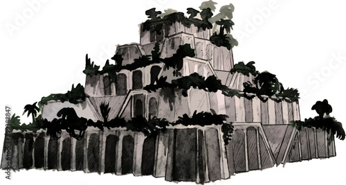 Hanging gardens of Babylonia vector illustration wonders of world