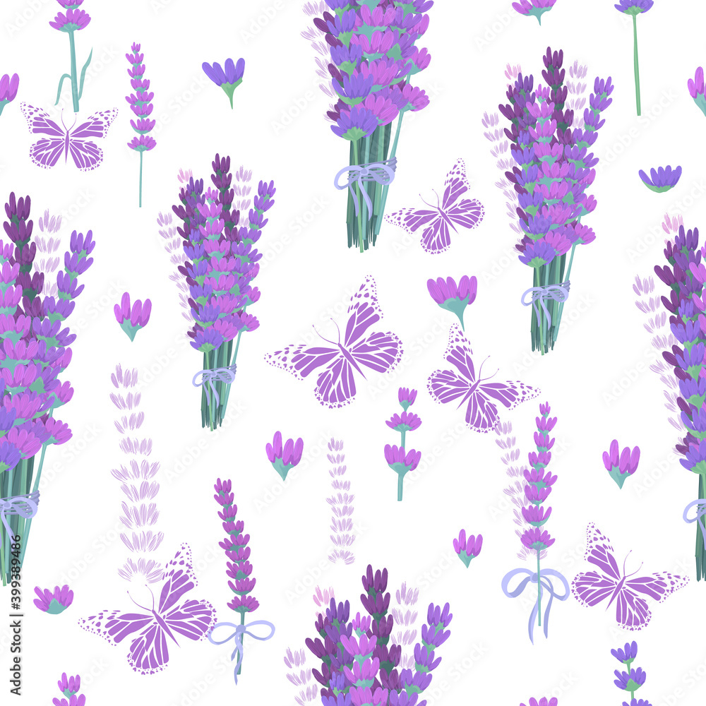 A seamless background with lavender. Vector illustration