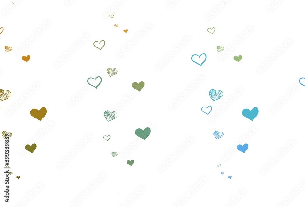 Light Blue, Yellow vector template with doodle hearts.