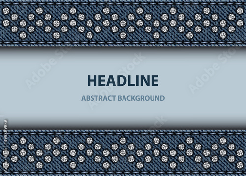 Poster with blue denim stripes with stitches and sequins