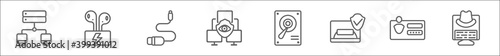 outline set of internet security line icons. linear vector icons such as proxy server, airpods, phone cable, network monitoring, hard disc, email security, authentication, spyware