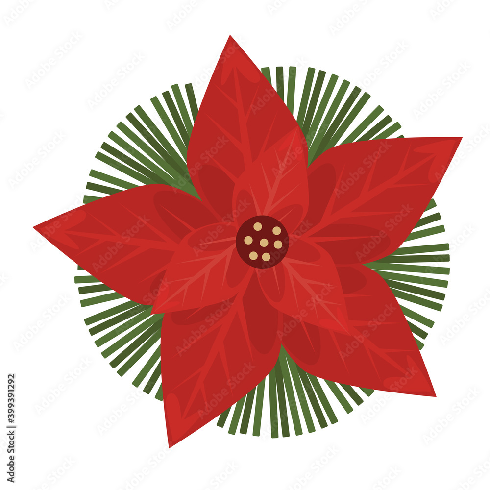 happy merry christmas decorative red flower and leafs