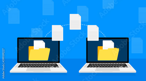 Modern flat icon with file transfer on white background. Document icon vector. Isometric vector.