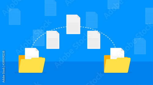 Modern flat icon with file transfer on white background. Document icon vector. Isometric vector.