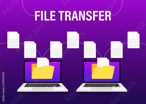 Modern flat icon with file transfer on white background. Document icon vector. Isometric vector.