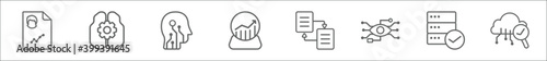 outline set of big data line icons. linear vector icons such as demographic, teaching, robot, piction, synchronization, bionic, available, solution