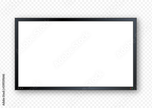 Flat monitor wall. Perspective vector. Vector icon. Media technology. Blank screen isolated. Black frame.