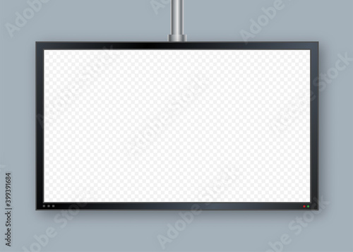 Flat monitor wall. Perspective vector. Vector icon. Media technology. Blank screen isolated. Black frame.