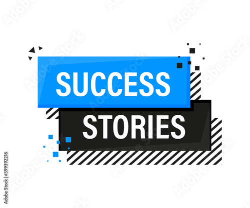 Success stories megaphone blue banner in 3D style on white background. Vector illustration.