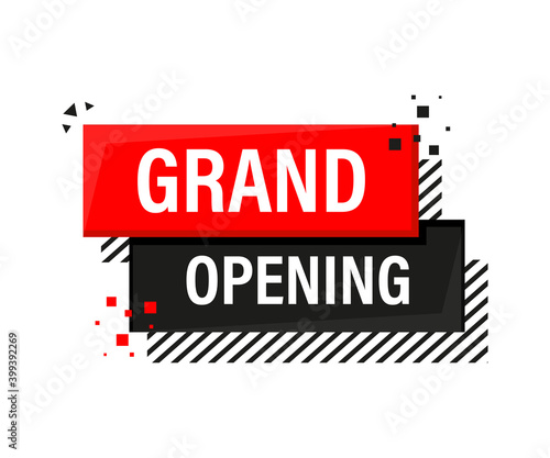Grand opening red banner in 3D style on white background. Vector illustration.