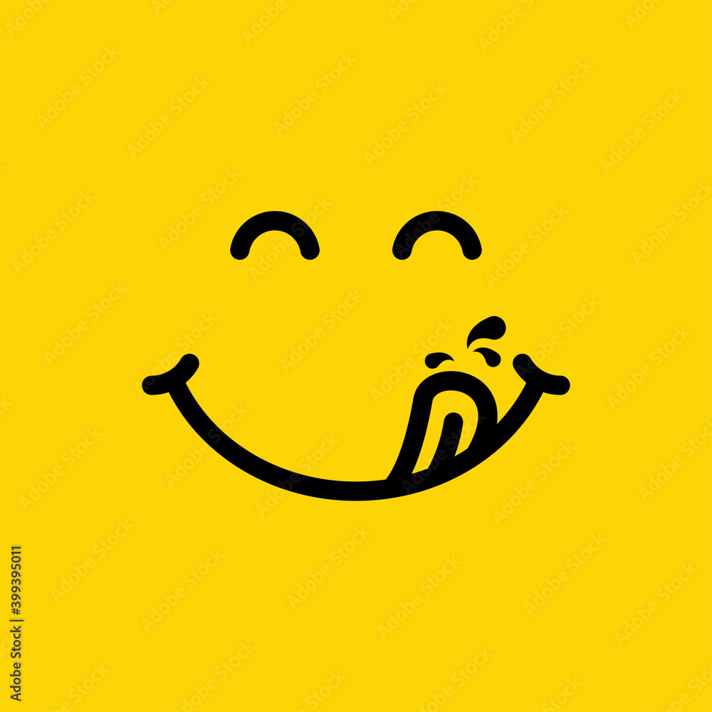 Yummy face smiley icon delicious with tongue lick mouth. tasty emoji with saliva drops. smile vector cartoon.Delicious food face emoticons on a yellow background Yummy face smiley icon delicious with tongue lick mouth. tasty emoji with saliva drops. smile vector cartoon.Delicious food face emoticons on a yellow background