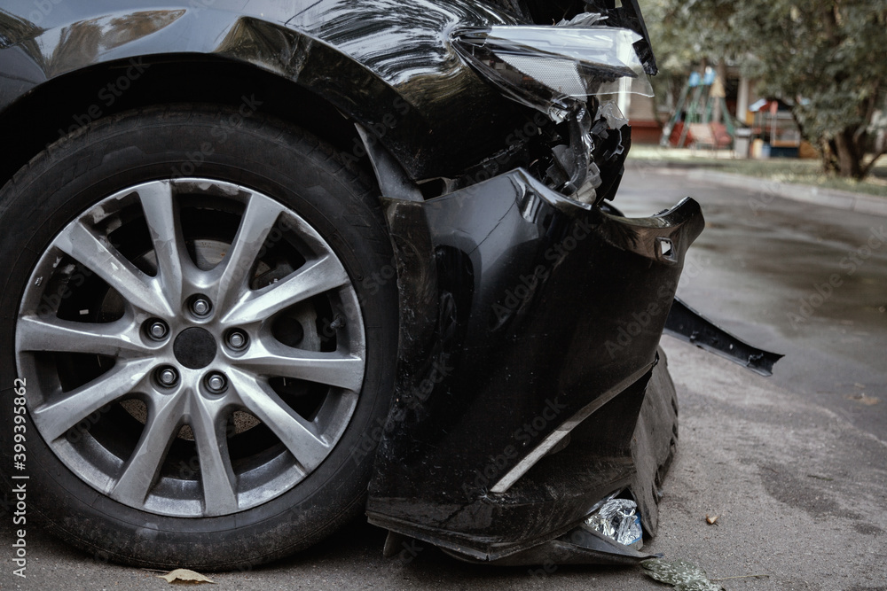 Fragment of a car damaged in an accident