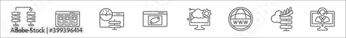 outline set of web hosting line icons. linear vector icons such as raid, color scheme, bandwidth, forwarding, feature, domains, improve, tech support