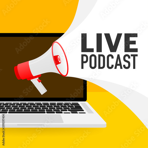 Live webcast yellow banner, icon. Vector design illustration.